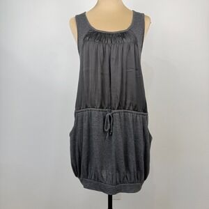 Shulami Mixed Media Gathered Hem Casual Dress Womens Small Gray Boho Grunge